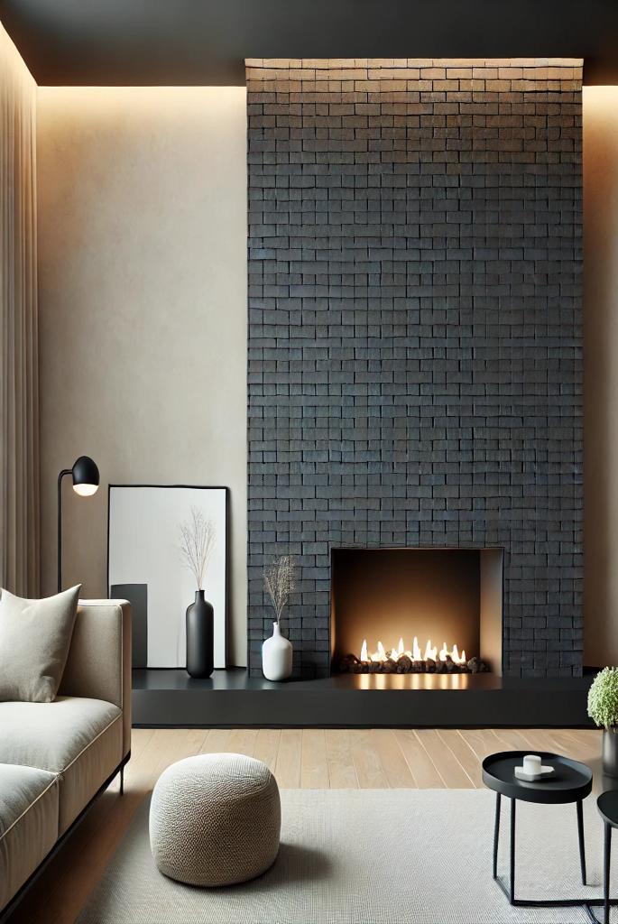 Modern Minimalist Black Brick Fireplace