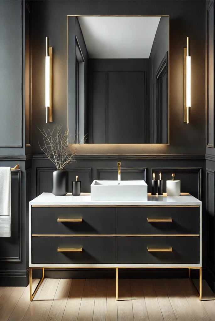 Black Vanity with White Countertop