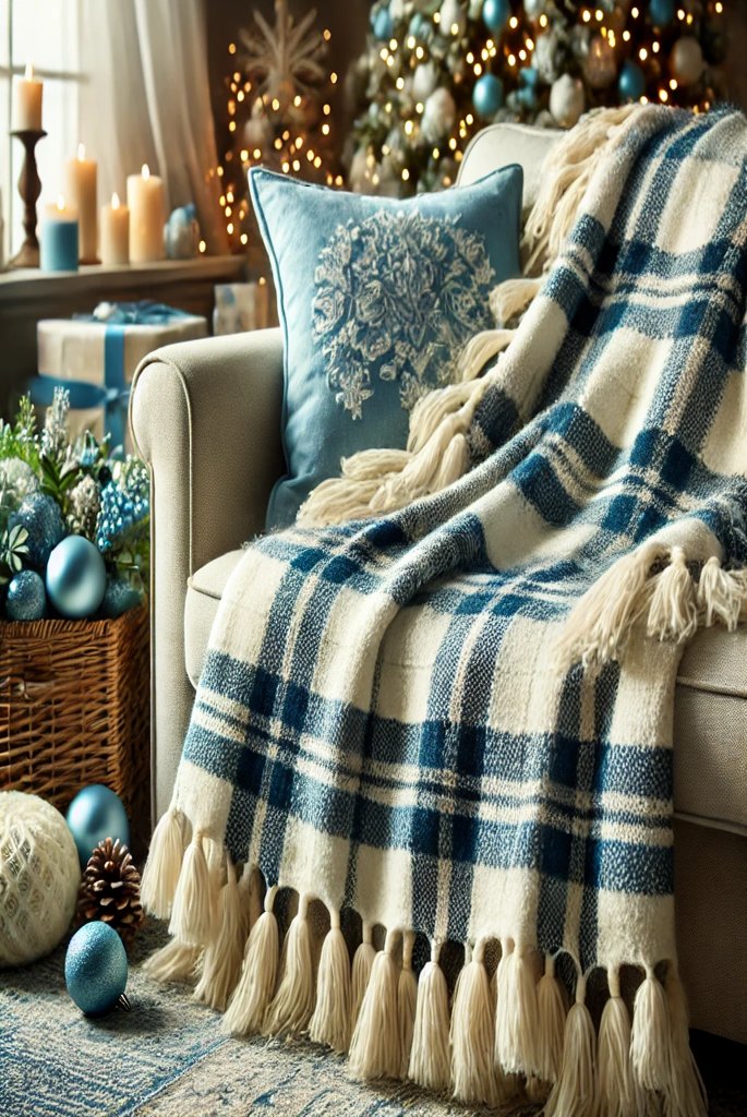 Blue and White Plaid Throw Blankets