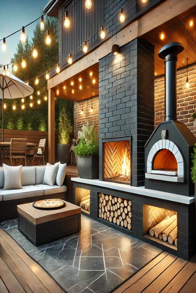 Outdoor Black Brick Fireplace