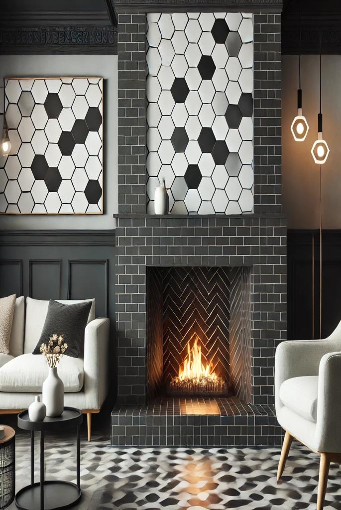 Geometric Mantel and Fireplace Combo