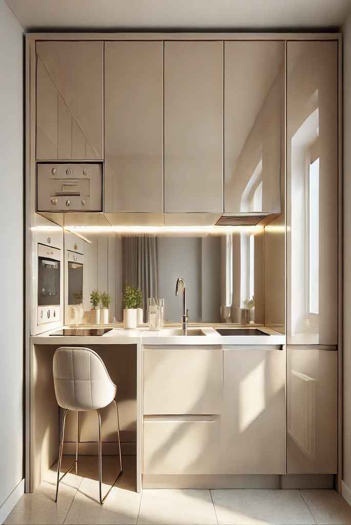 High-Gloss Beige Cabinets for Small Spaces