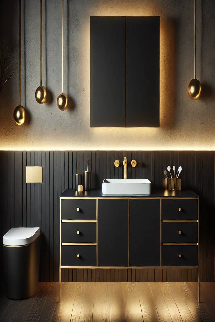 black and gold bathroom theme