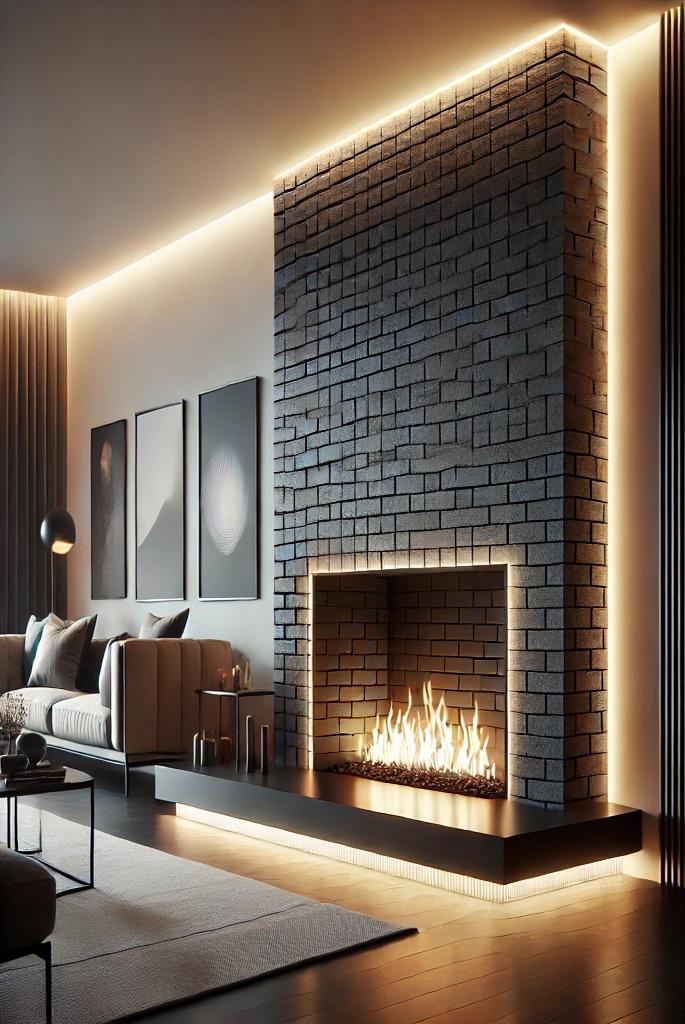 Black brick fireplace surround