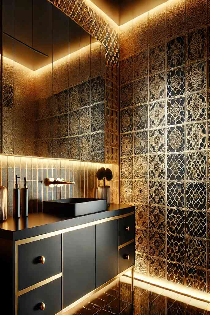 Black and gold Bathroom Tiles