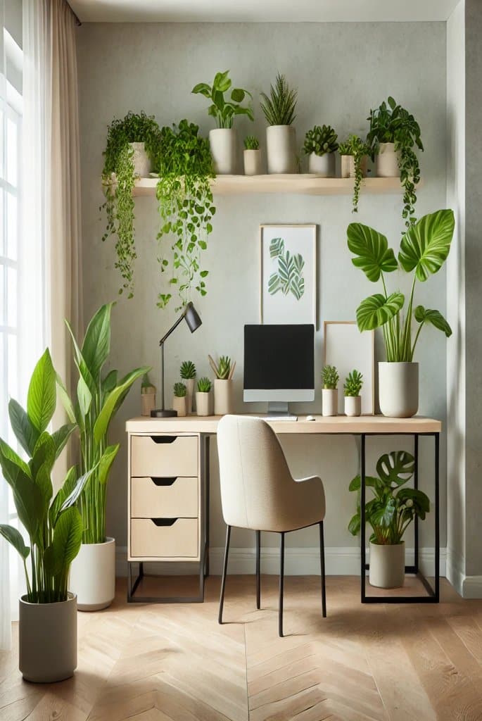 Office background with indoor plants