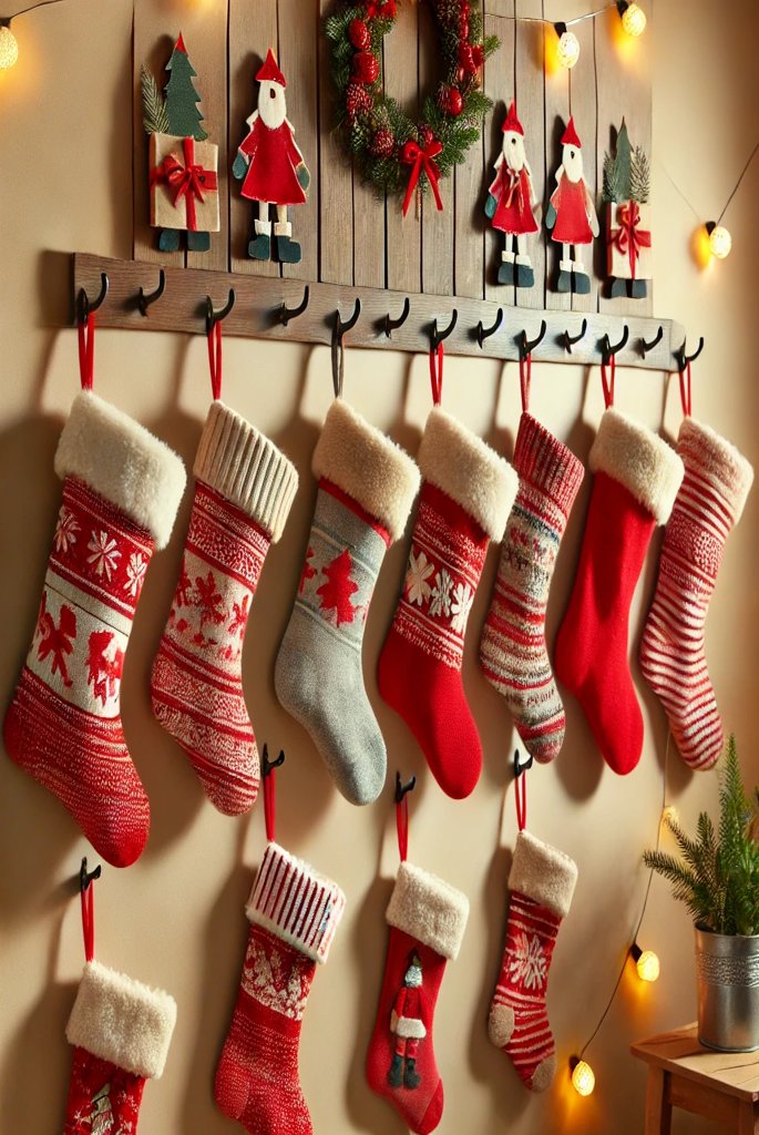 Hanging Christmas Stockings Wall Display