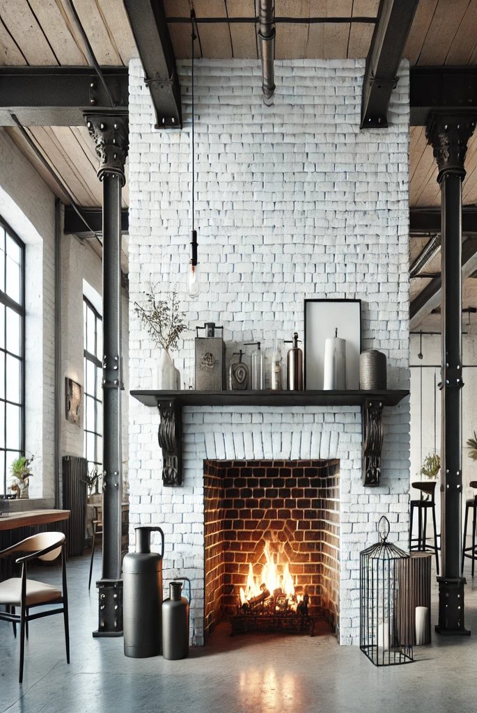 Industrial White Brick Fireplace