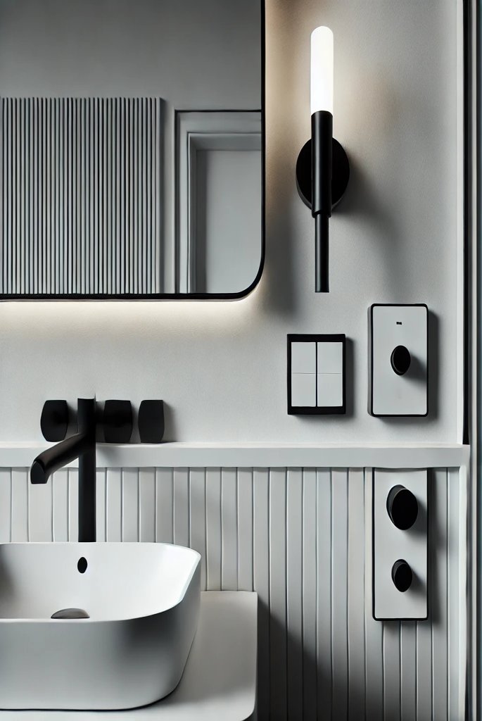 Sleek White Fixtures with Black Trim