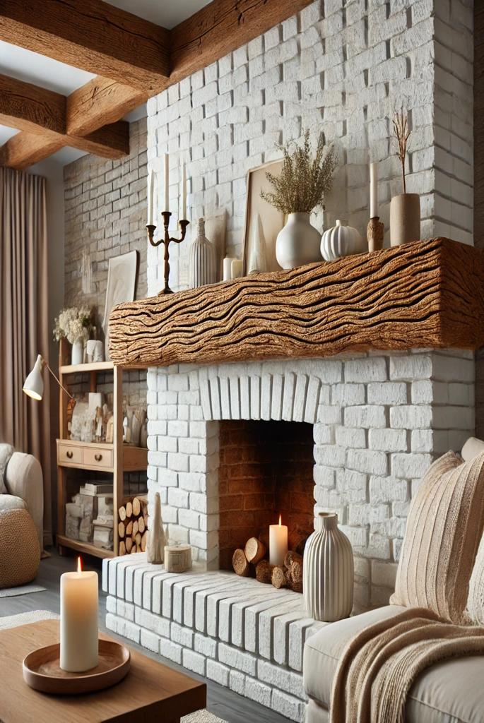 Fireplace with Rustic Beam Mantel