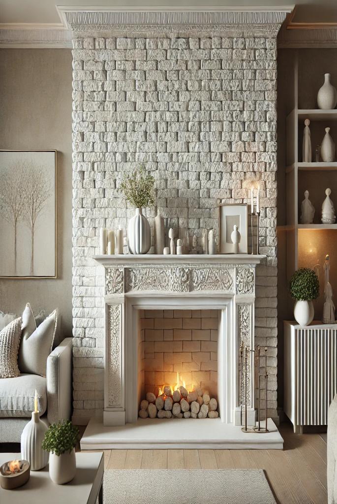 Fireplace with Textured White Bricks