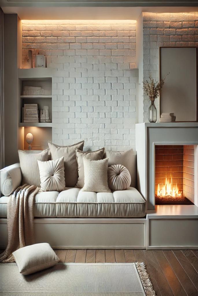 Fireplace with a Built-In Bench