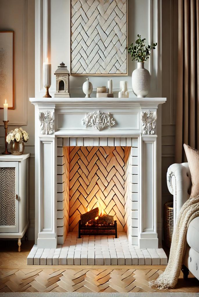 White Brick with Herringbone Firebox Pattern