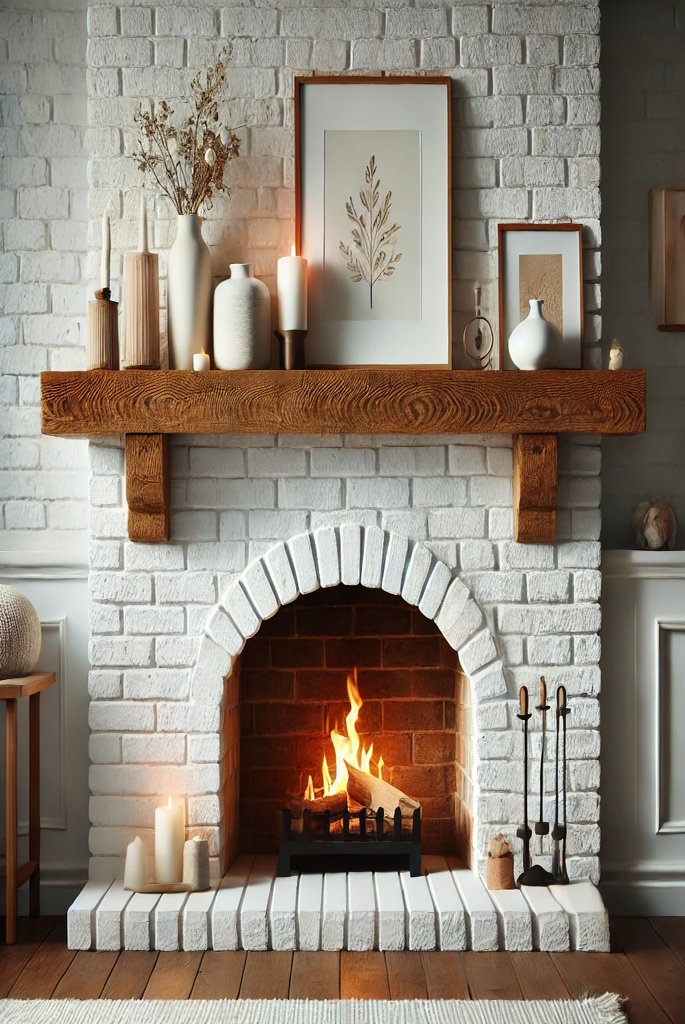 White Brick with Wood Mantel