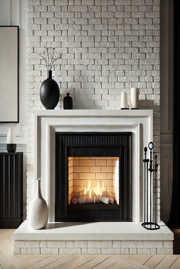 White brick fireplace design