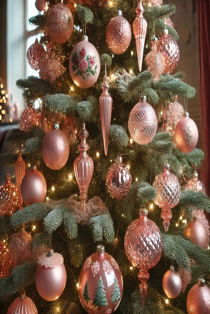 vintage pink christmas tree decorations