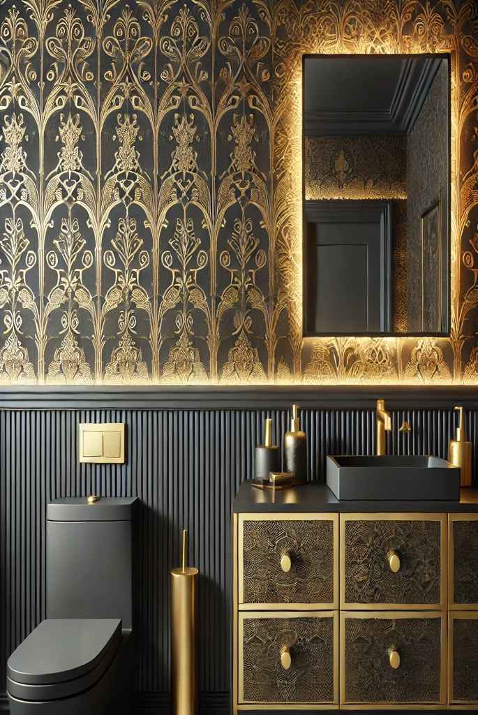 Black and Gold Wallpaper for bathroom