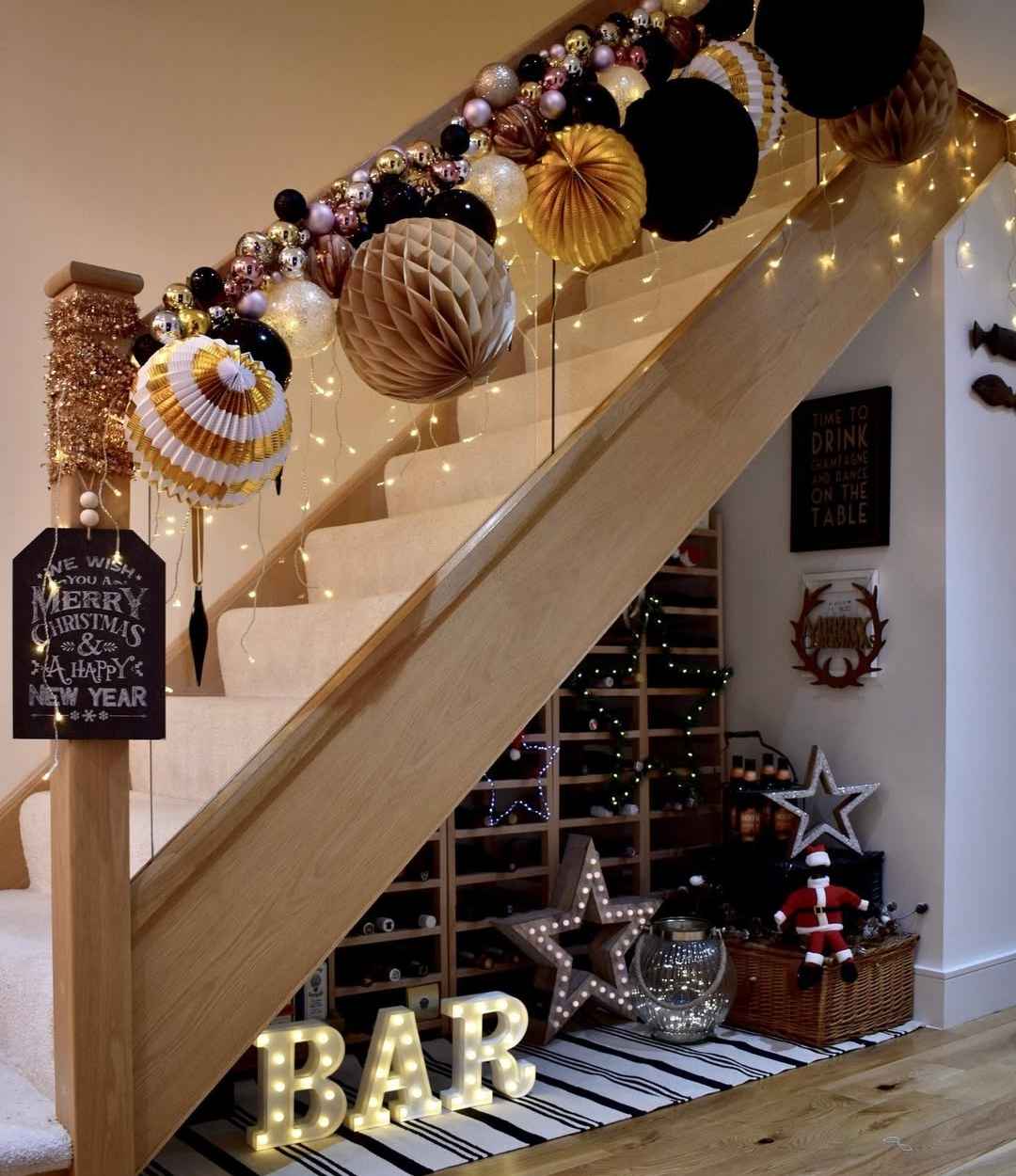 Black and Gold Ornaments Staircase