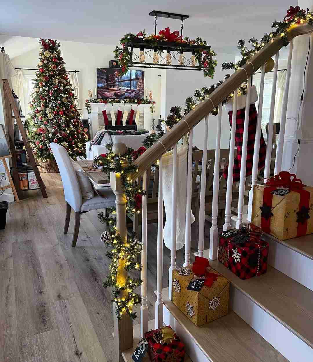 Christmas Stairs with Gifts and Stockings