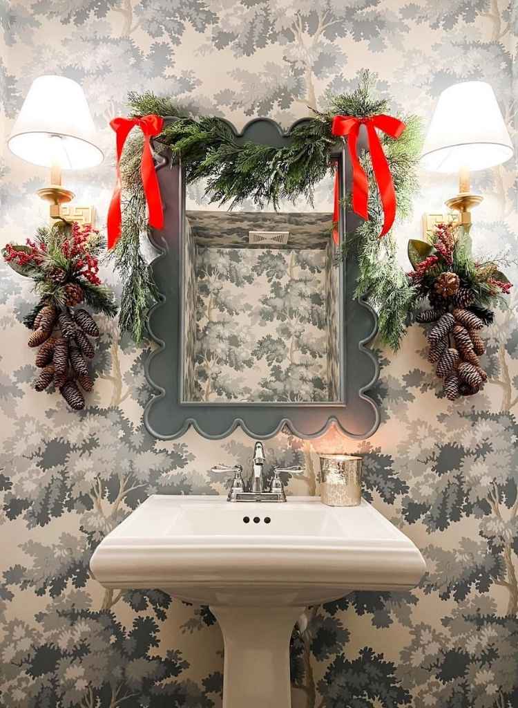 Classic Christmas Bathroom Mirror Decor