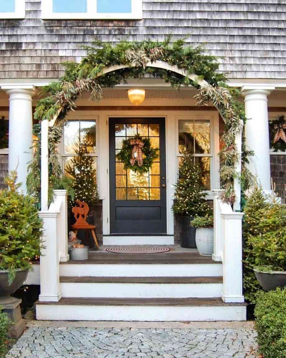 Classic Christmas Porch with Natural Greenery