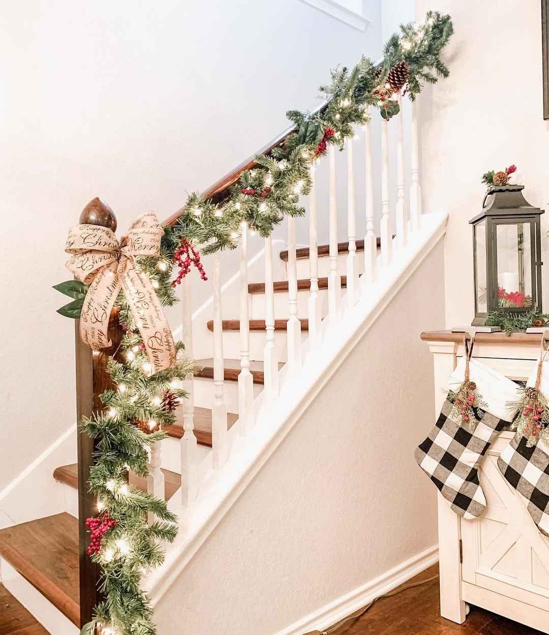 Classic Christmas Stair Garland with Lights