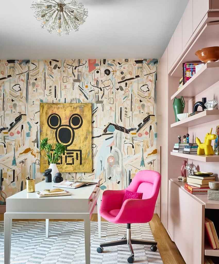 Colorful and Playful Home Office with Artistic Flair