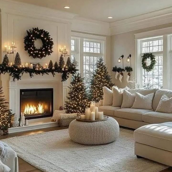 Cozy Christmas Living Room Wall Display