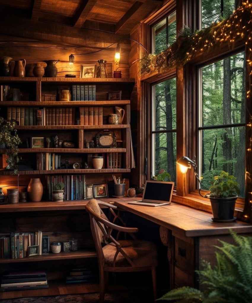 Cozy Rustic Home Office with Scenic View
