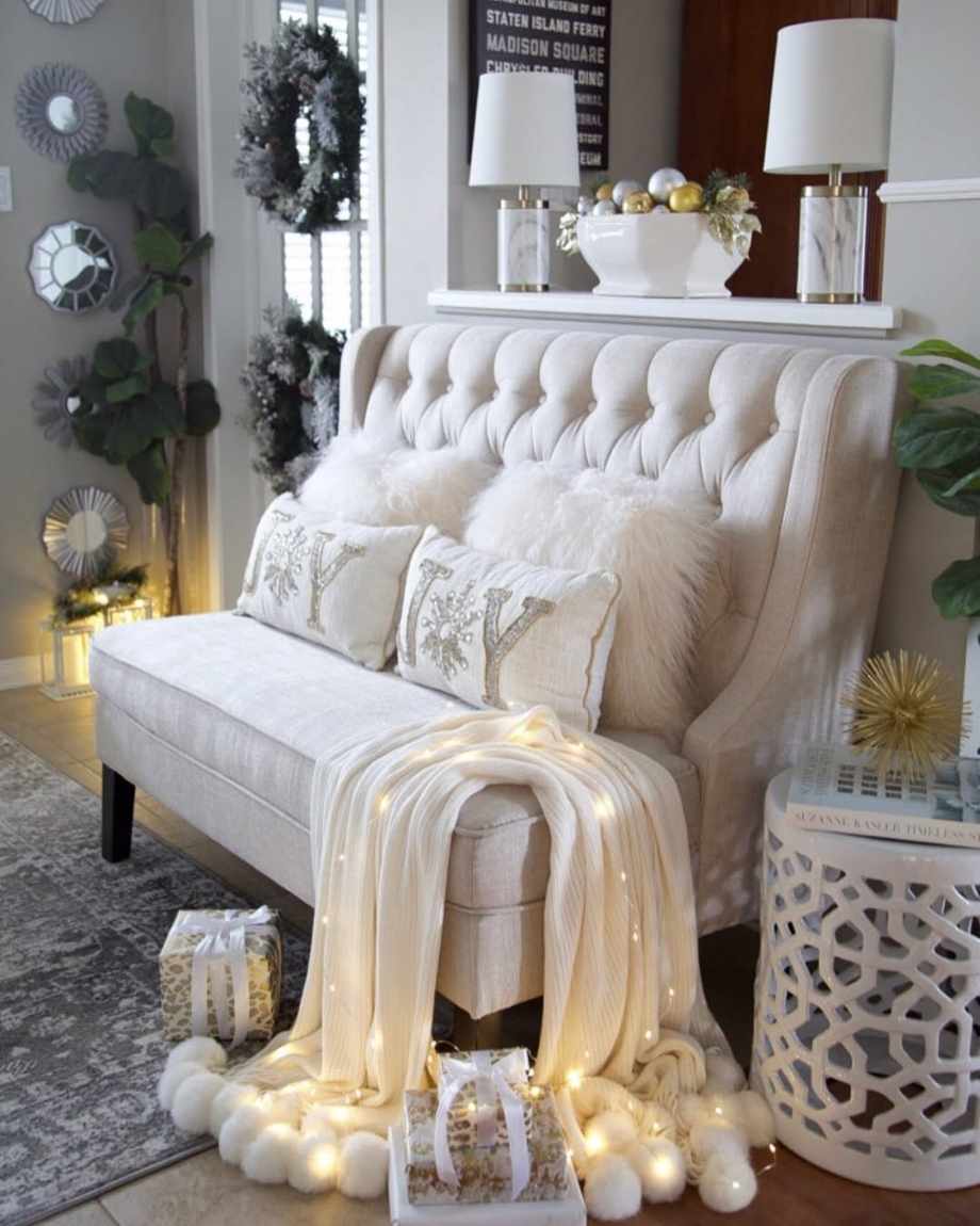 Elegant Ivory Christmas Seating Nook