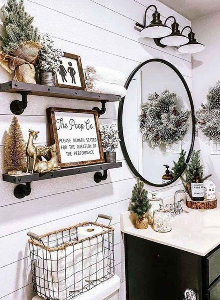 Farmhouse Christmas Bathroom Decor