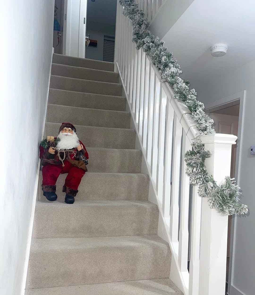 Frosted Stair Garland with Santa Accent