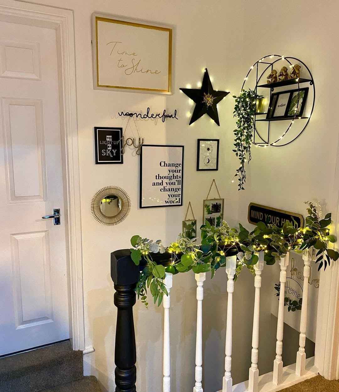 Minimal Greenery Stair with Fairy Lights