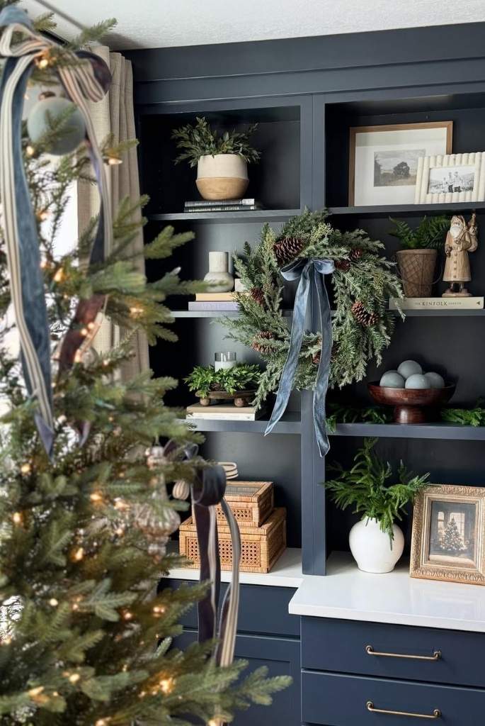 Navy Built-In Christmas Shelf Decor