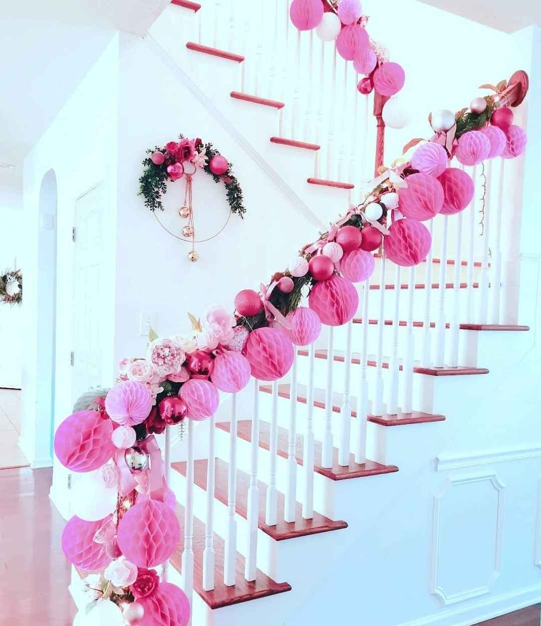 Pink Christmas Staircase Garland