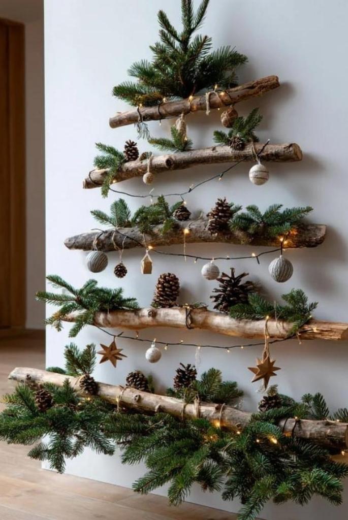 Rustic Log Christmas Wall Tree