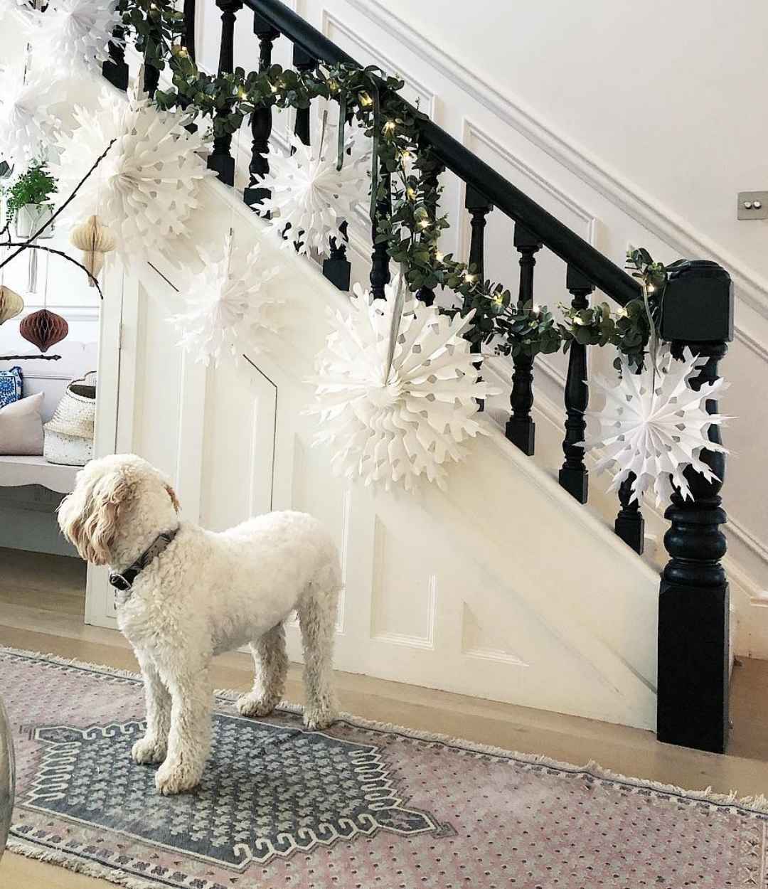 Snowflake Staircase with White Accents
