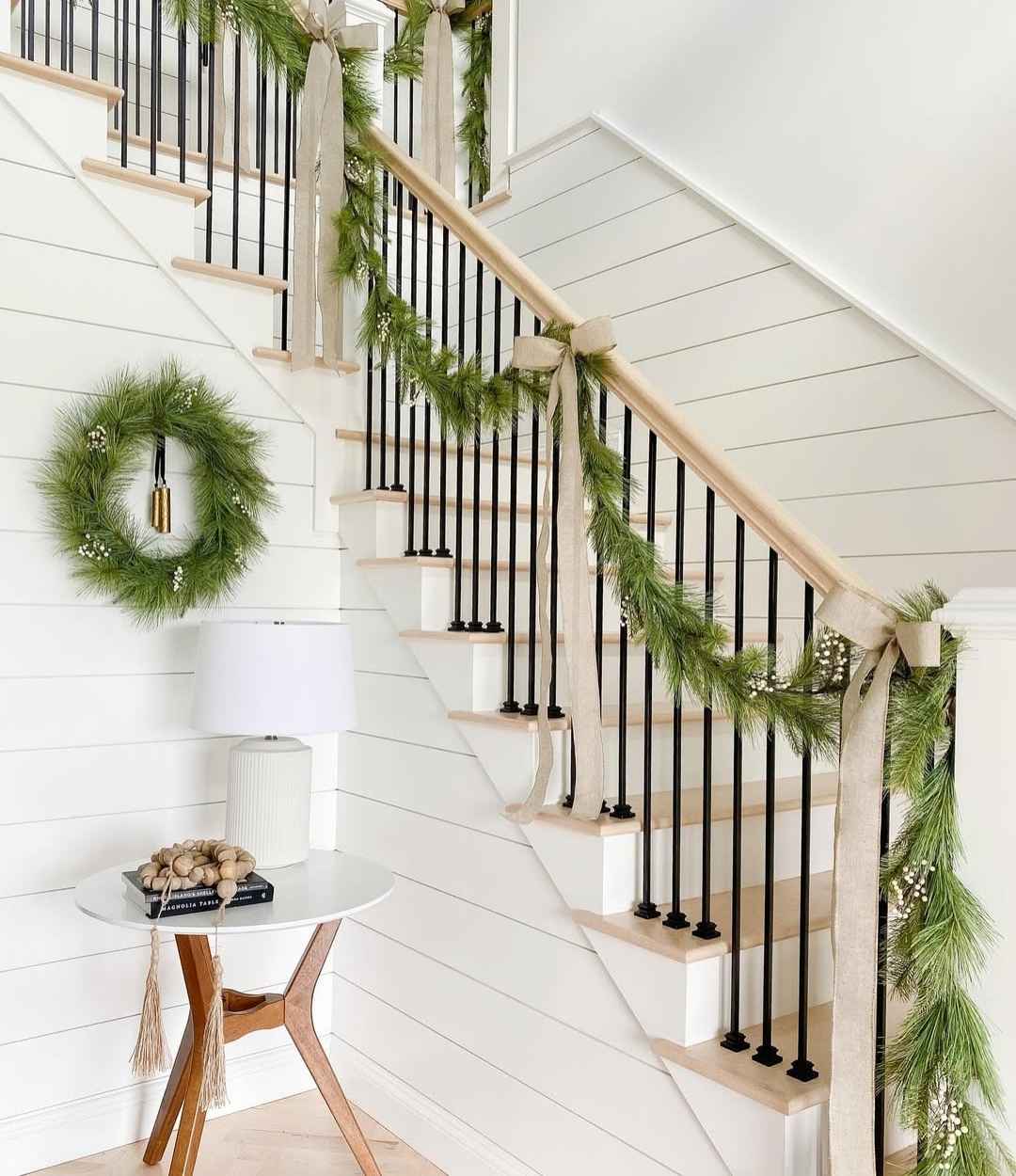 Staircase Garland with Pine and Ribbon