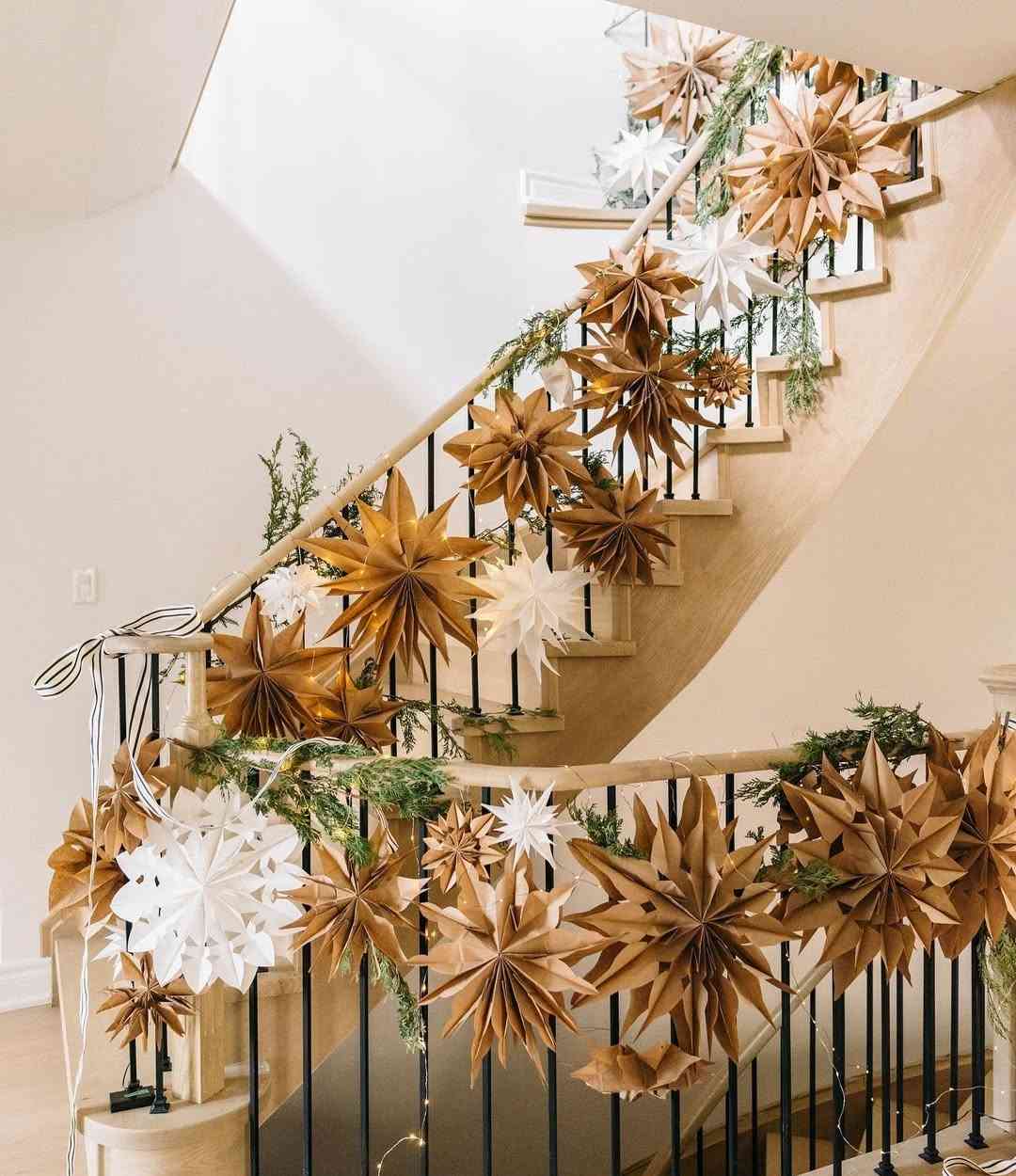 Staircase with Paper Star Decorations