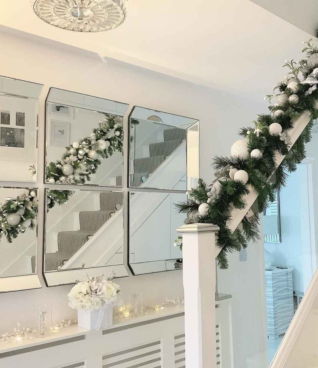 White Ornament Staircase Garland