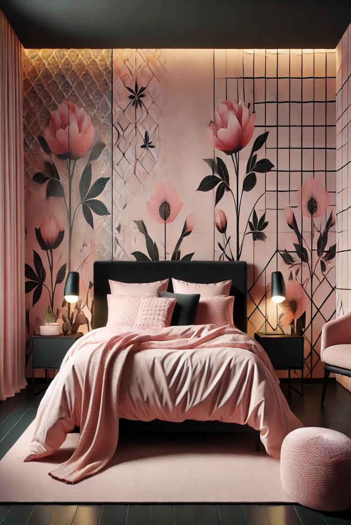 Accent Wall with Pink and Black Pattern