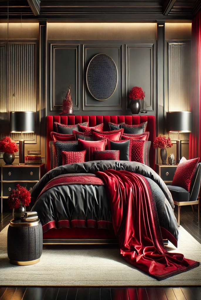 Luxurious Red and Black Bedding