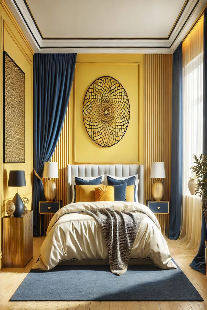  navy blue and yellow bedroom ideas