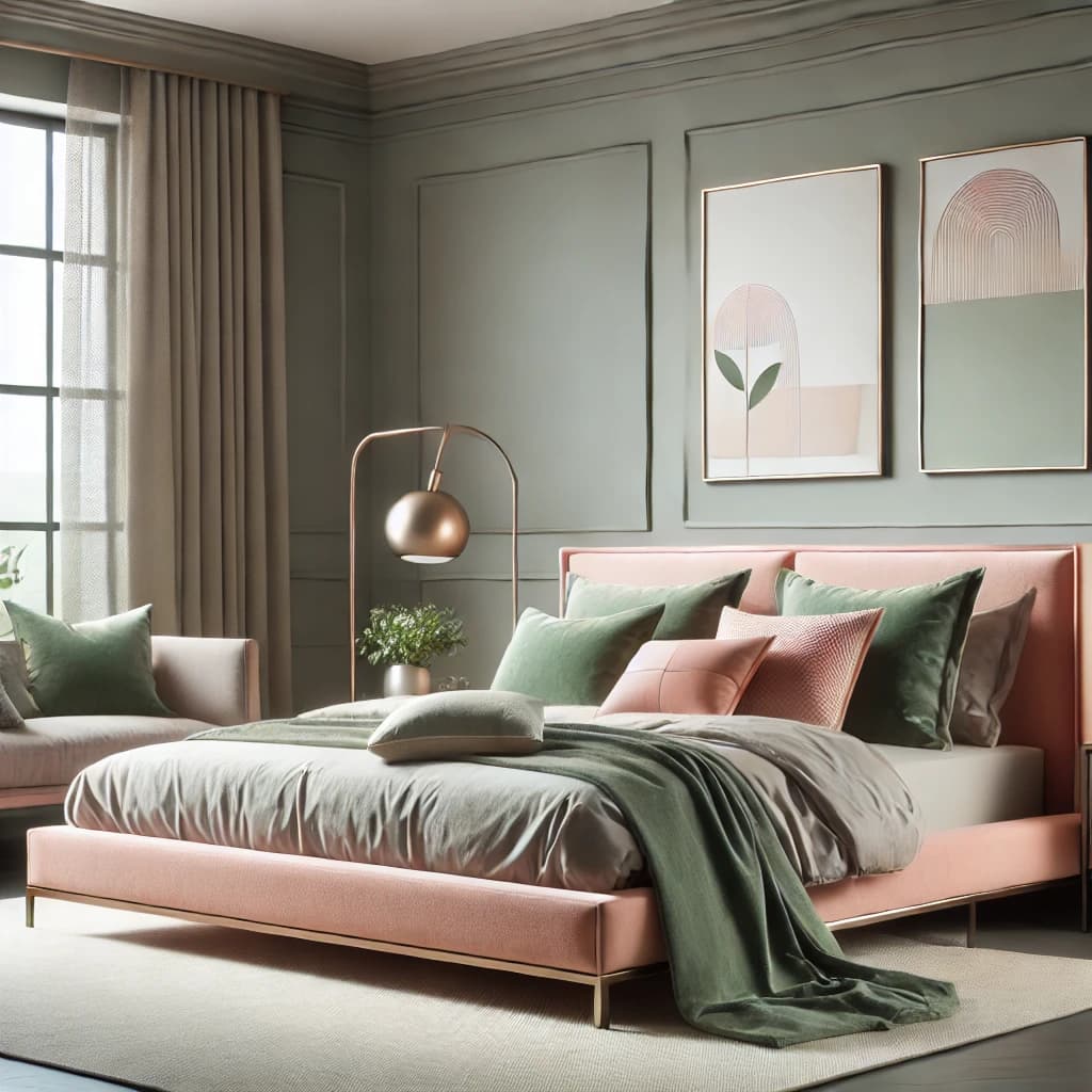 modern pink and green bedroom