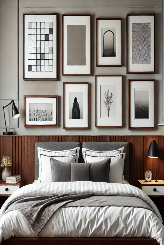 Gallery Wall with Brown Frames