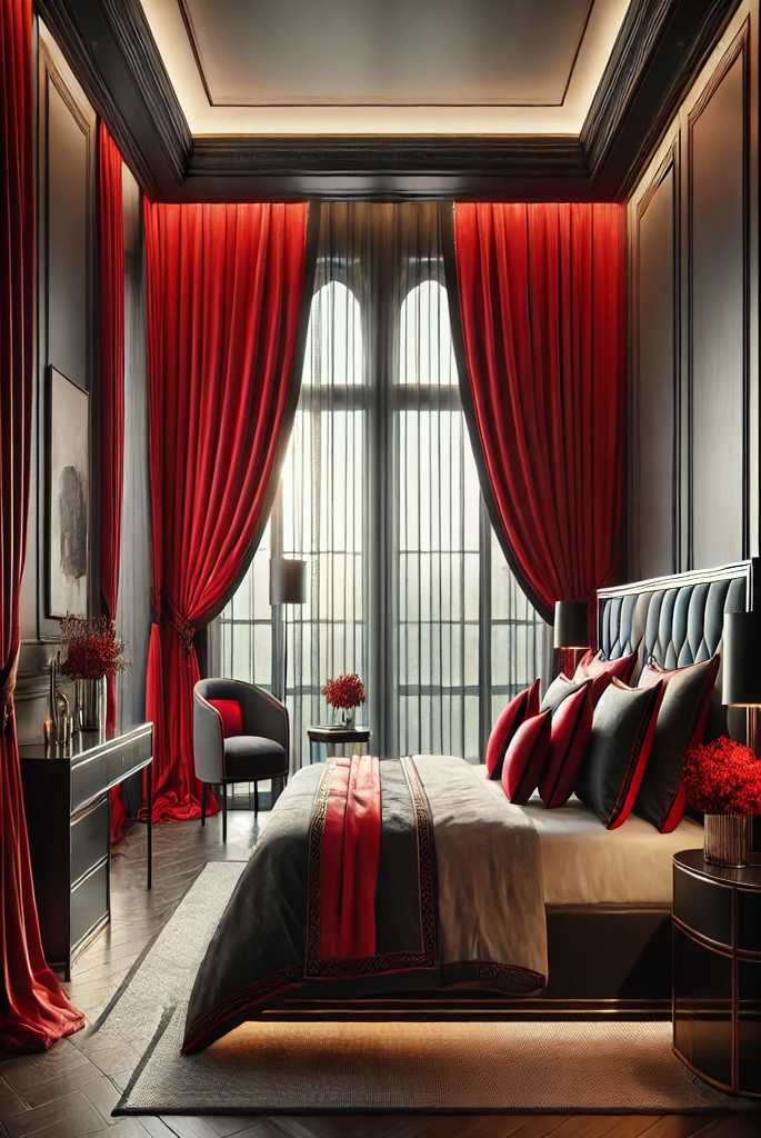 Red Curtains with Black Trims