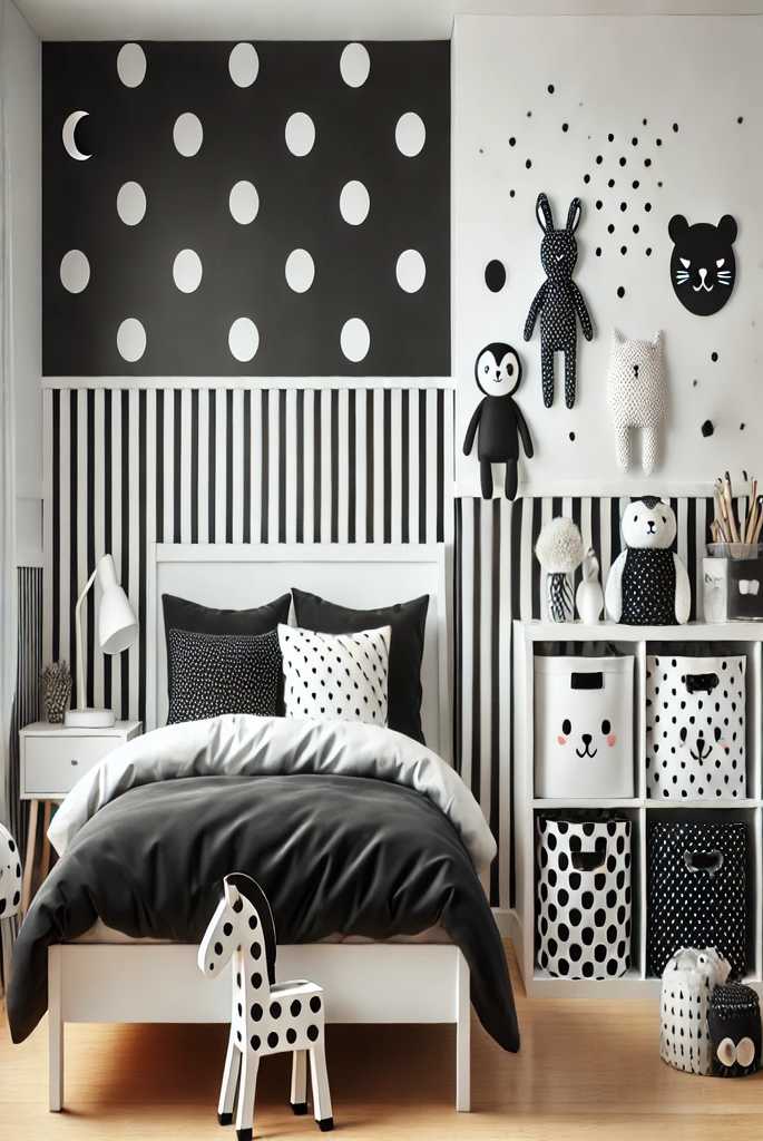 Black-and-white bedroom for kids