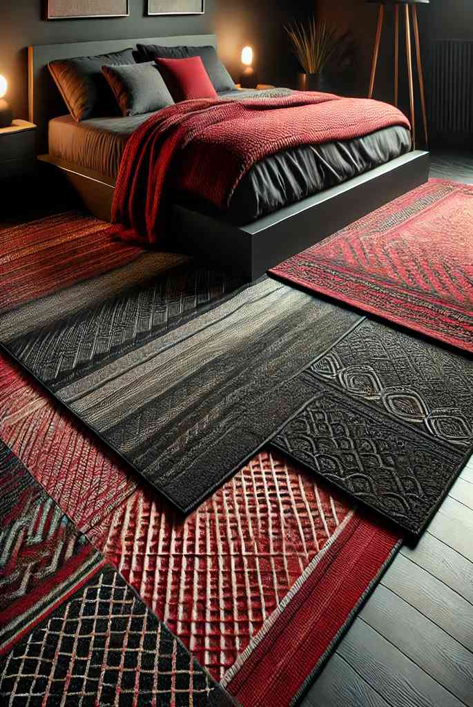 Layered Rugs in Red and Black