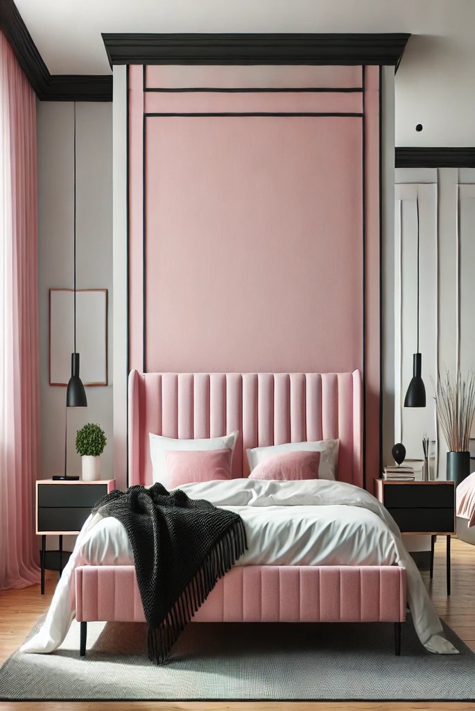 Pink Bedframe with Black Accents