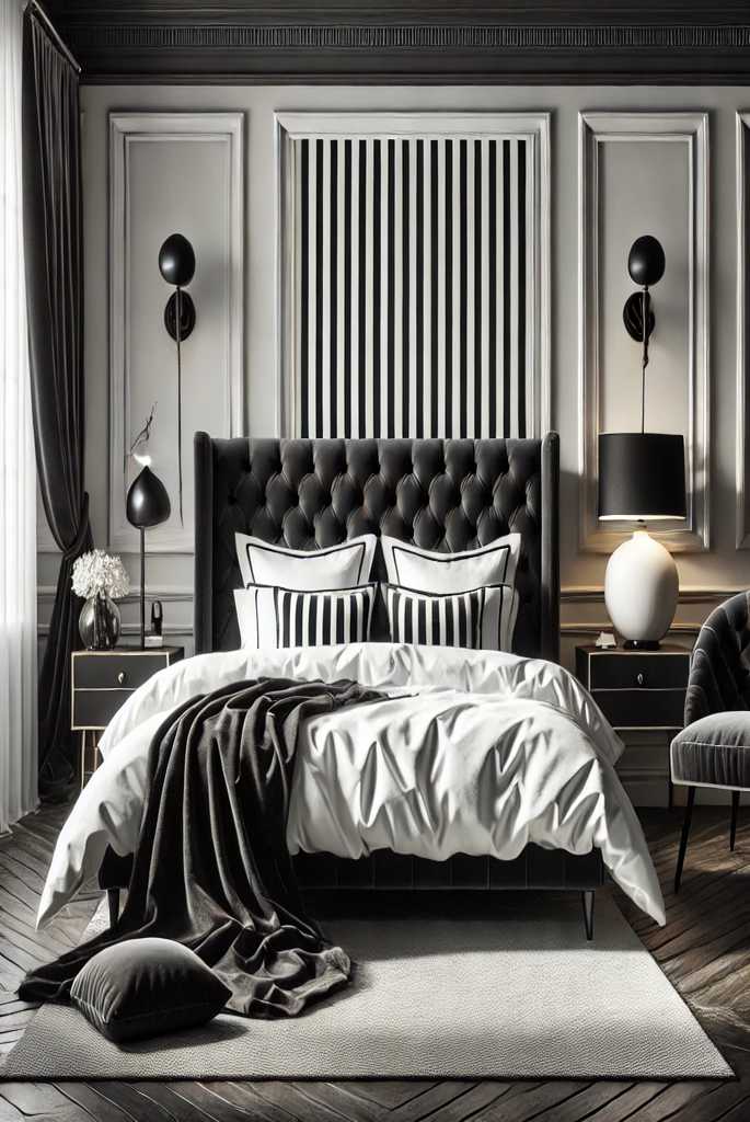 Classic black and white striped curtain